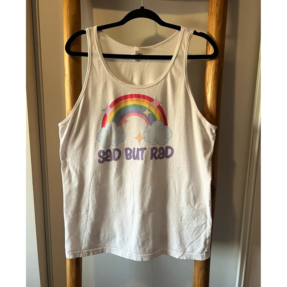 Bella + Canvas White Racerback Graphic Rainbow Scoop Neck Tank Top Women's L